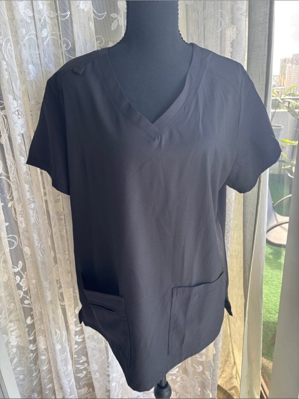 Black V-Neck Scrub top with Front Pockets